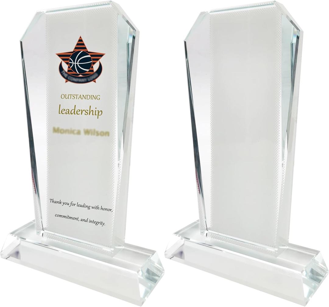 2 Pack Sublimation Crystal Blanks Sublimation Plaque Glass Blanks for Sublimation Award Trophy Photo Picture Frame Tabletop Ornaments DIY Gifts (Award)