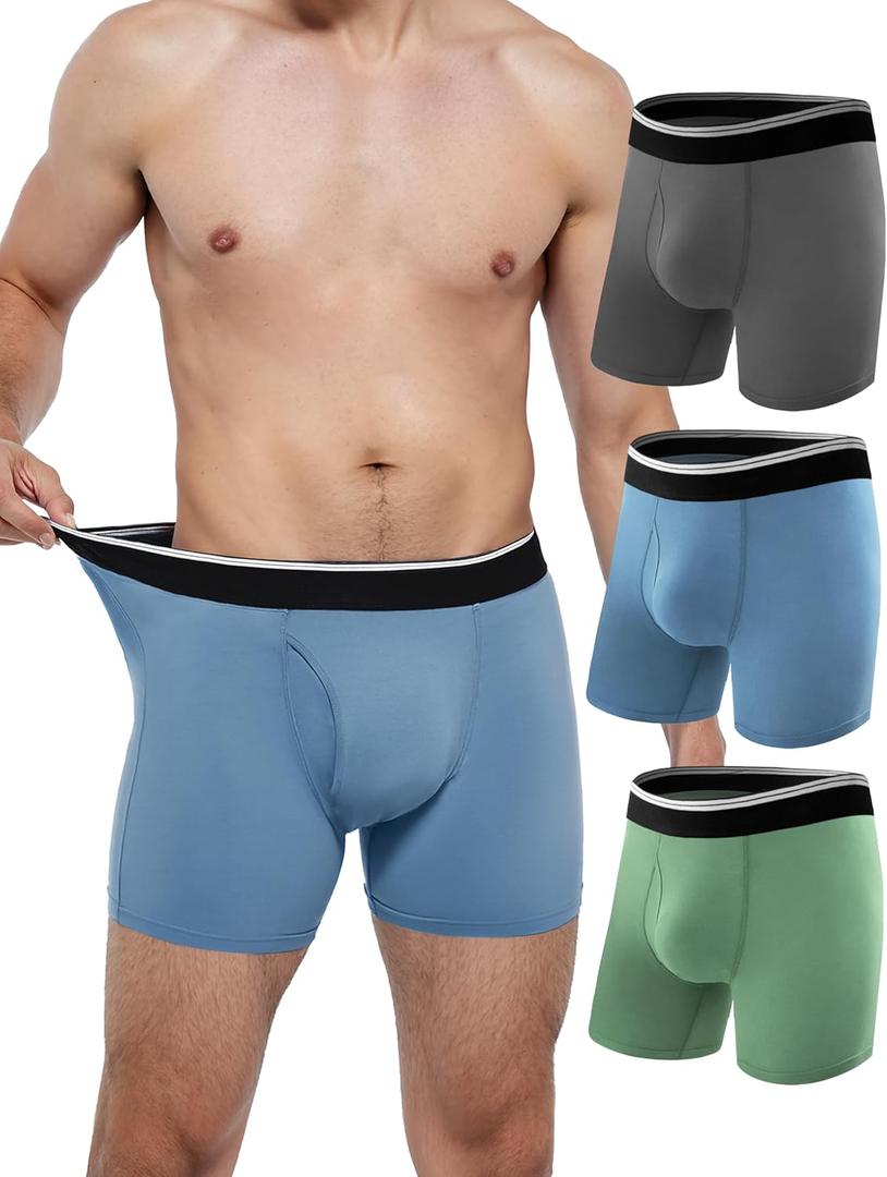 TIICHOO Mens Incontinence Boxer Briefs Washable Soft Protective Leak Proof Underwear for Men for Light Bladder Leakage 3 Pack (Dark Grey/Green/Blue, 3XLarge)