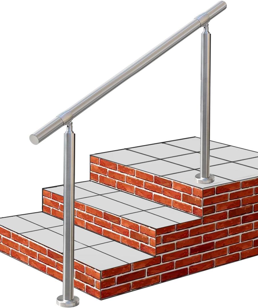 Outdoor 4 Step Handrail, DIY 304 Stainless Steel Transitional Hand Rails with Installation Kit,Silver Porch Stair Railing for Concrete Brick or Wooden Steps, 54x36 Outdoor 4 Step Handrail, DIY 304 Stainless Steel Transitional Hand Rails with Installation Kit,Silver Porch Stair Railing for Concrete Brick or Wooden Steps, 54x36