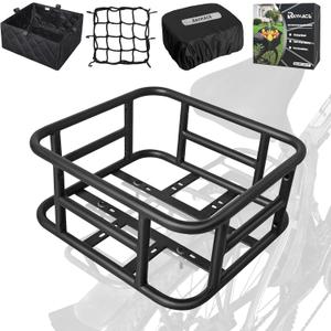 RAYMACE Rear Rack Bike Basket with Cargo Net and Liner Large Bicycle Basket Perfect Mount for Electric Bike