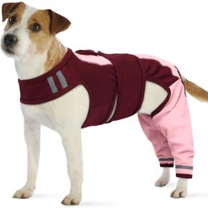 Dog Recovery Suit-Dog Hind Leg Recovery Sleeve for ACL TPLO Surgery -Adjustable Soft Anti-Licking Wrap with Reflective Strips & Anxiety Relief,for Female and Male Pink XS