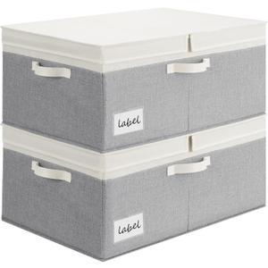GRANNY SAYS Decorative Storage Boxes with Lid, Large Storage Bins with Double-Open Lid, Fabric Storage Basket for Clothes, 63L Closet Linen Storage Bin, White&Gray, 2-Pack (Dark Gray&Ivory)