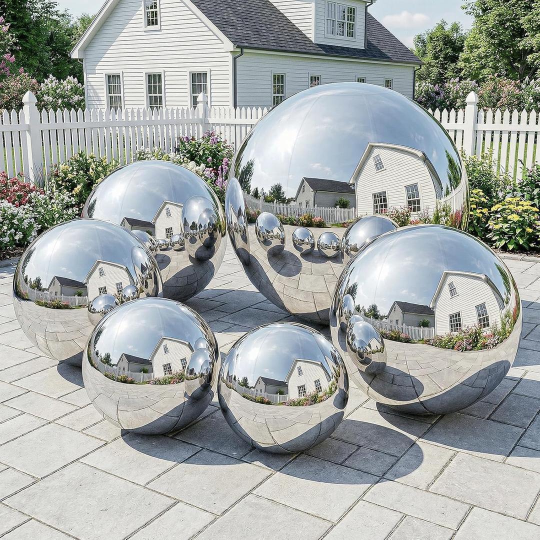 Silver 6PCS Inflatable Mirror Ball, Reusable PVC Mirror Balls Large Event Decoration Hanging&Standing Balloon with Electric Pump for Event, Wedding, Party Decor(Silver, 6Pcs+Pump)