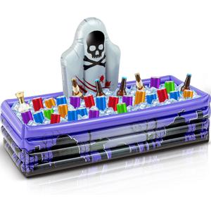 Aoriher 40 Inch Halloween Inflatable Cooler Drink Coffin Cooler Large Capacity Tombstone Buffet Beer Ice Holder Party Beverage Holder for Pool Bars Vampire Party Supplies Indoor Outdoor Decorations