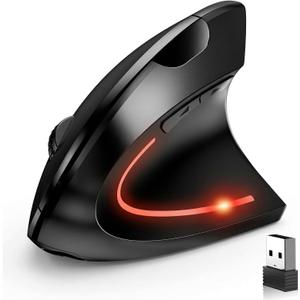 Ergonomic Vertical Wireless Mouse Stylish Rechargeable 2.4G Optical Mice Cordless Mouse with USB Receiver, 800/1200 /1600 DPI, 5 Buttons for Laptop,PC,Mac,Computer (Black)