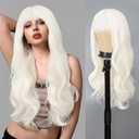 AISI QUEENS White Wigs for Women,Long Wavy Wig White Wig with Bangs Synthetic Heat Resistant for Halloween Cosplay Daily Party (26 Inch)