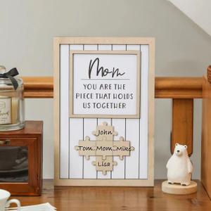 Personalized Mom Puzzle Sign, Mom Birthday Gifts, Mom You Are the Piece That Holds Us Together, Customized Moms Puzzle Piece Sign for Home Wall Decor Grandma Mother's Day Christmas Gift
