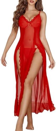 Avidlove Women Lingerie Lace Babydoll Chemise Sexy Mesh Nightdress V Neck Nightwear Side Split Nightgown Size M