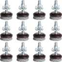 Anwenk Furniture Levelers Adjustable Furniture Feet Leveling Table Chair Levelers T-Nut Leg Levelers with High-Density Felt, 1/4-20x1" Threaded Shank T-Nuts,12 Pack