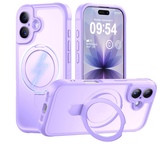 MOCCA Design for iPhone 17 Case, Compatible with Magsafe [Premium Invisible Magnetic Ring Stand] [Military Drop Protection] Full Camera Guard Translucent Matte Slim Phone Cover 6.3",Lavender Purple
