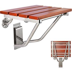 Teak Wood Folding Shower Seat and Bench, Wall Mounted, 350lb Capacity, Foldable Shower Chair for Small Spaces
