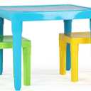 Humble Crew Kids Plastic Table and Chair Set, Toddler Activity Table with 2 Chairs, Lightweight Easy-Clean Kids Desk for Play, Snacks & Crafts, Indoor Outdoor Playroom Furniture, Aqua/Green/Yellow