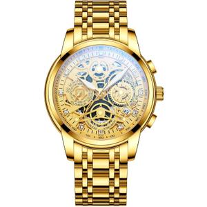 NEKTOM Watches for Men with Stainless Steel, Quartz Analog Watch with Date, Luxury Minimalist Dress Mens Watches, Chronograph Watch, 3ATM Waterproof, Black Wristwatch, Gifts for Men