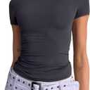 Women's Short Sleeve T Shirt Slim Fit Basic Summer Top Dark Gray L 