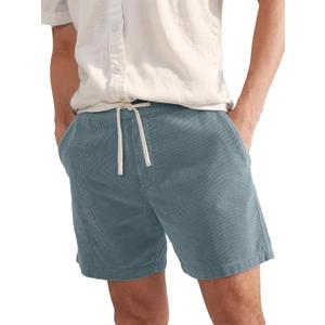 PLEPAN Mens Corduroy Shorts 5 Inch Casual Elastic Waist Drawstring Lightweight Summer Beach Shorts with Pockets (Blue, XXXL)