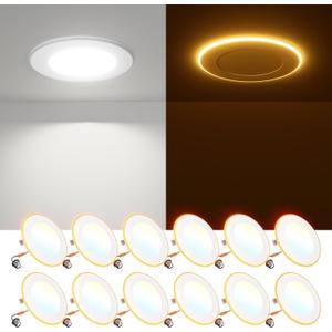 FREELICHT 12 Pack 4 Inch 5CCT LED Recessed Can Light with Night Light, 2700K/3000K/4000K/5000K/6000K Selectable Flat Recessed Lighting, 7W=60W, 700LM, Dimmable Retrofit - ETL & FCC