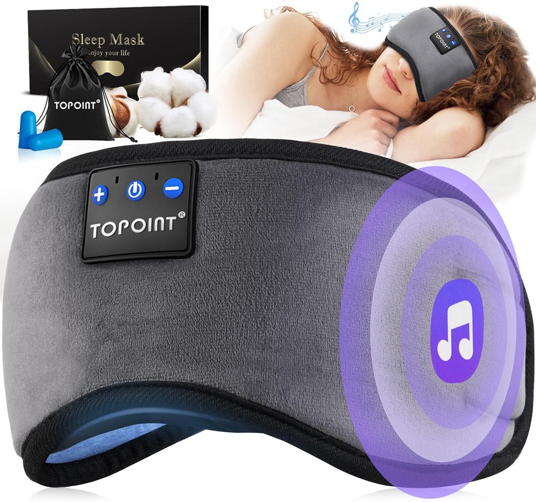 TOPOINT Sleep Mask with Headphones Bluetooth 5.4 Wireless, Sleep Headphones Earphones Earbuds with Microphone HD Speakers Music, Blackout Eye Mask for Sleeping Travel Meditation Men Women Cool Gadgets (Dark Grey)