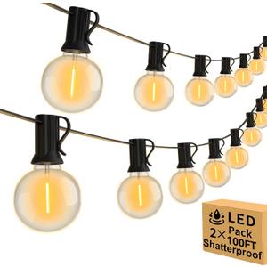 200ft 2-Pack Outdoor String Lights,Dimmable G40 LED String Lights with 104 Shatterproof Clear Bulbs UL Approval Waterproof Globe 1W 2700K Outdoor Lighting for Backyard Porch Cafe Party Wedding Garden (Black Wire)