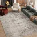 Area Rug 8x10 Washable Rug Grey and Beige for Living Room, Dining Room, Bedroom, Large Carpets, Non Slip & Non-Shedding Low Pile Vintage Print Rug for Home Office Decor