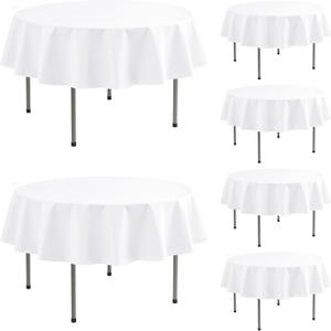 Round Vinyl Tablecloth with Flannel Backing-6 Pack White 60 Inch Waterproof Table Cloths Plastic Table Sheets-Wipeable Spillproof PEVA Oilcloth Covers for Picnic Party Camping Dining