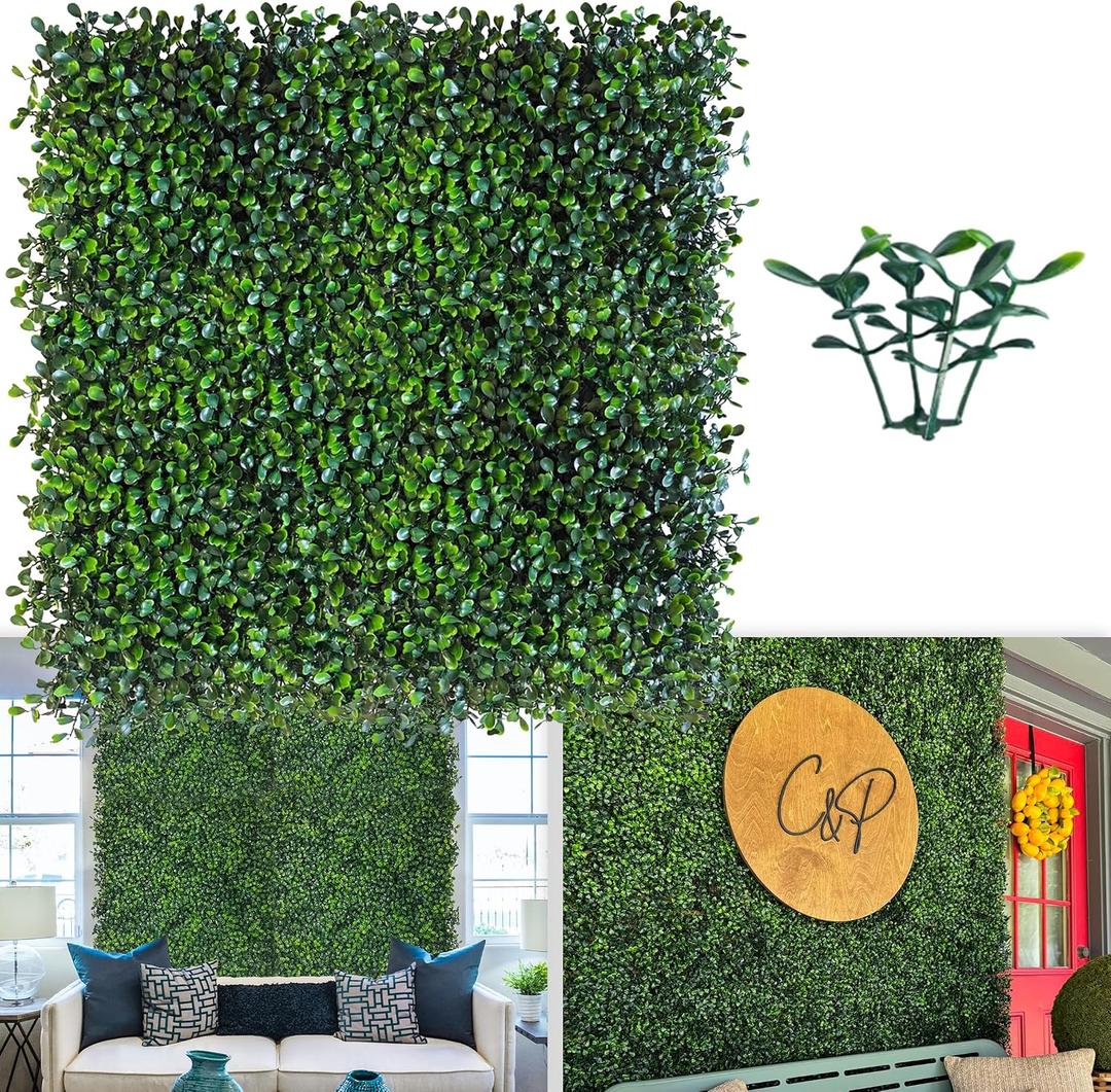 ODTORY Artificial Grass Wall Panel Backdrop,10 X 10 in 25P(17.5 sqft) UV-Anti Greenery Boxwood Panels for Indoor Outdoor Green Wall Decor & Ivy Fence Covering Privacy