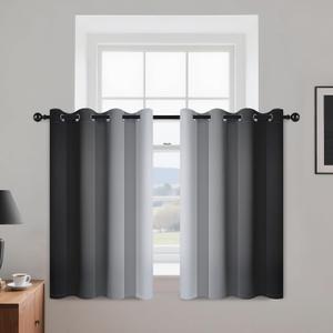 Yakamok Room Darkening Ombre Curtains 36 Inch Length, Black and Greyish White Thermal Insulated Gradient Color Curtains,Light Blocking Grommet Window Drapes for Bedroom,52 Inch Width,2 Panels
