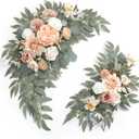 Faux Flower Swag Set of 2 for Wedding Welcome Signs Floral Swag Wedding Reception Ceremony Signs Decor (Champagne & Pink)