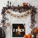 Neutral Fall Garland for Mantle - 2 Pack 9Ft Plum Cimicifuga Seeded Leaf Garlands Purple Autumn Dcor Fireplace and Table Decorations for Home Indoor Door Halloween Realistic Leaves Outdoor
