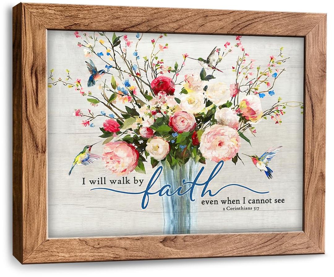 2 x UIAMT Christian Bathroom Wall Art Bible Verse Floral Pictures Decor Country Religious Flower Canvas Print Painting Modern Home Artwork for Bathroom Bedroom Living Room Kitchen Office Framed 10"x8"