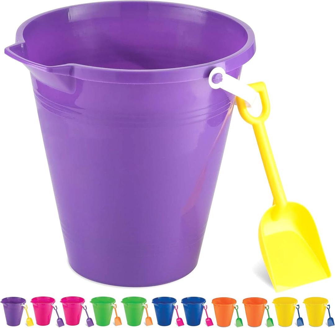 4E's Novelty 9" Large Sand Bucket with Shovel [12 Pack Bulk] Beach Buckets - Beach Toys for Kids & Toddlers, Party Favors Basket Holders, End of Year Student Gifts from Teacher