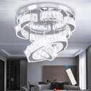 15.7" Modern Crystal Chandelier 2 Rings Round Flush Mount Ceiling Light Flower LED Dimmable Chandeliers for Bedroom Living Room Dining Room (Dimmable) (Z-Dimmable-138)