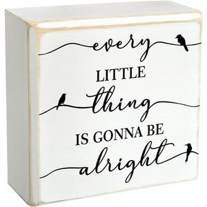 Pigort Every Little Thing is Gonna Be Alright Birds Wooden Box Sign Farmhouse Wood Box Sign Spring Art Blocks Desk Shelf Tabletop Home Decor 4 X 4 Inch (ALRIGHT)