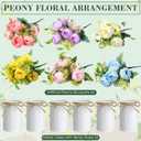 Wavwavw 6 Pcs Spring Table Centerpieces Peonies Artificial Flowers with Vase Purple Pink Blue Yellow Fake Floral Bouquet Arrangement Spring Summer Decorations for Home Dining Table Wedding Party Decor