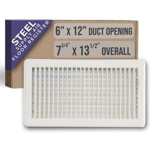 Fits 6x12 and 12x6 Duct Opening | Floor Register with Louvered Design by Handua | Heavy Duty Walkable Design with Damper | Floor Vent Grille | Easy to Adjust Air Supply Lever | Off White (1 Pack)