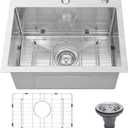 Drop In Kitchen Sink 20x16", 9" Basin Depth, 18 Gauge Stainless Steel Sink, 3D Embossed Surface Finish Top Mount with Accessories