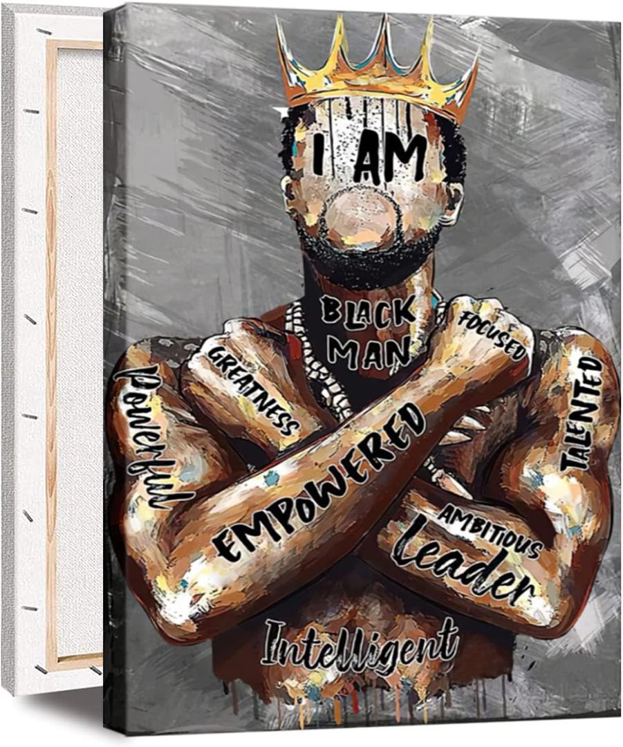 Framed Large 24 x 36 African American Canvas Wall Art Decor Black Man King Men Posters Prints Artwork Pictures Paintings for Living Room Bedroom hallway Office Men's Room Decoration Ready to