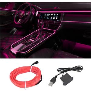 EL Wire LED Strip Lights, USB Auto Neon Light Strip with Sewing Edge, 16FT Electroluminescent Ambient Lighting Kit with Fuse Protection, Car Decoration Accessory (Pink/16FT)