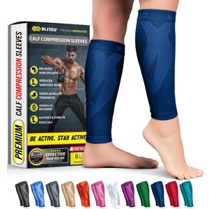 BLITZU Calf Compression Sleeves, Footless Compression Socks for Men & Women | Leg Support Brace, Shin Splint Pain Relief, Reduce Varicose Vein Swelling, Muscle Recovery, Running, Nursing, Fitness, Travel, S-M