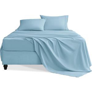 Queen Sheet Set, 4 Pieces Hotel Luxury Soft Microfiber Queen Bed Sheets Set, Up to 16" Deep Pockets, Oeko-Tex Sheets with Elastic, Breathable, Wrinkle Free (Sky Blue, Queen)