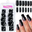 EternalClassic Square Press-on Nails, 120pcs Black, Medium, Glossy, for Women & Girls