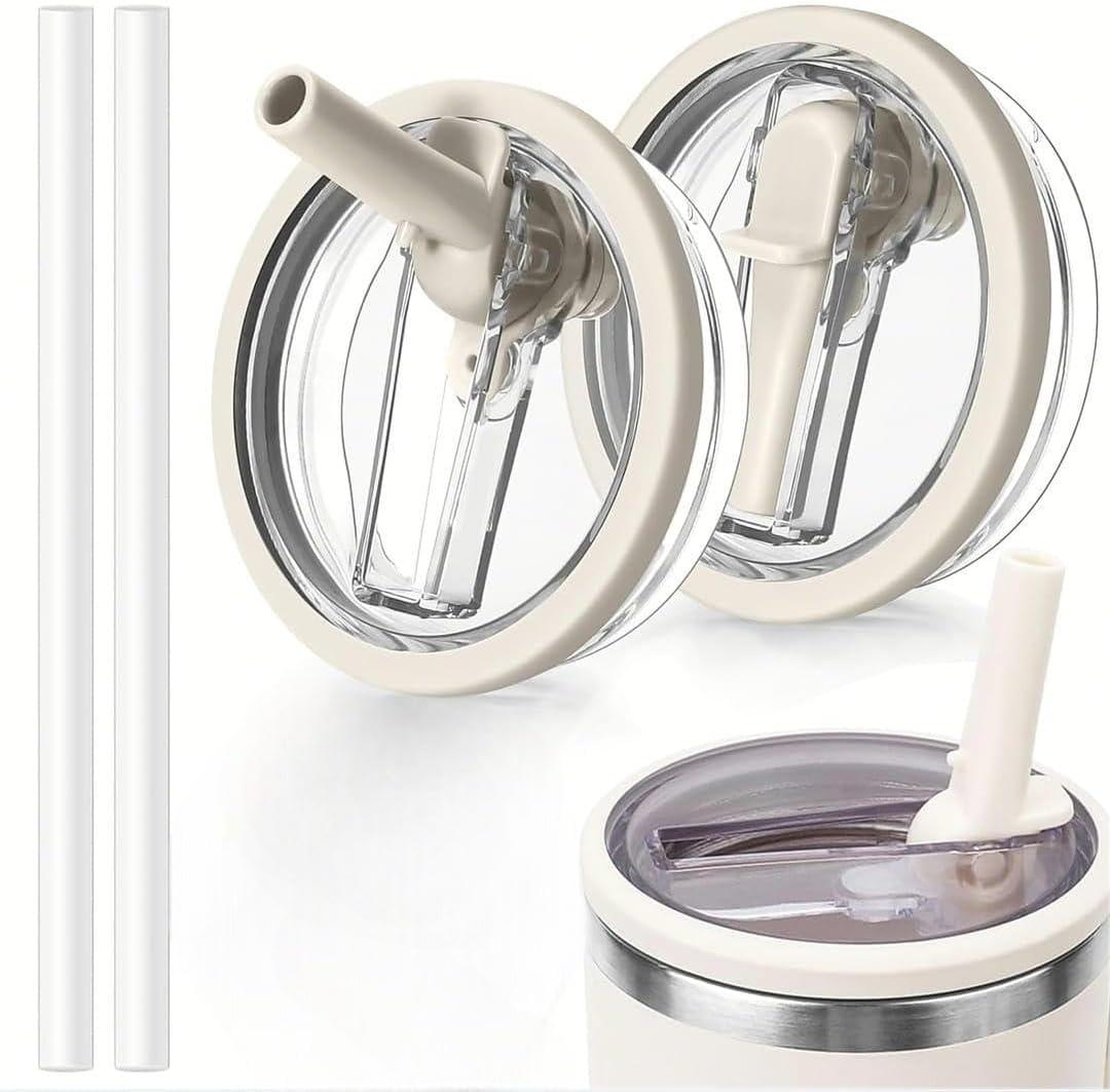 2 Pcs Stanley Lid Replacement 40 Oz,Flip Straw Reusable Stanley Cup Lids Spill Proof 40oz, H2.0 Quencher Protour Tumbler, Spill Proof Cover, Spill-Proof Design, Quencher Cup Accessories (CREAM)