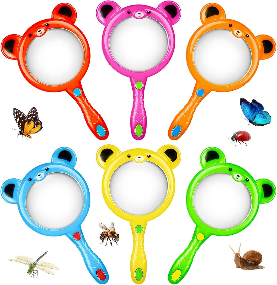 6Pcs Kids Magnifying Glass, Colorful Magnifying Glass for Kids, Hand Toy Magnify Glasses, Mini Magnifier Glasses for Science Class Reading Outdoor Observation Party Favor