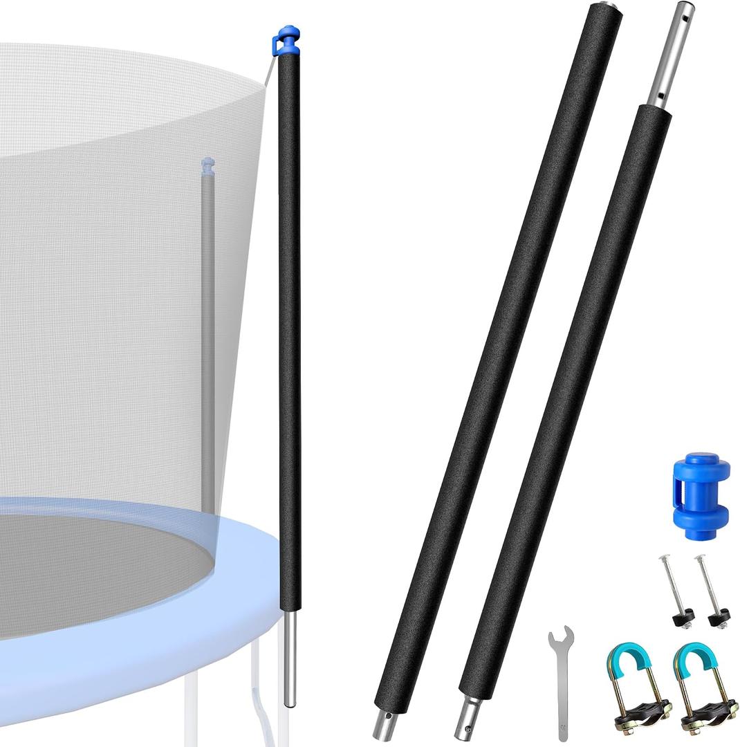 1PCS Trampoline Pole Replacement, Trampoline Enclosure Pole Fits 8-16FT Straight Pole Trampoline Frame, Reliable Trampoline Accessories Includes Foam Sleeve & Pole Caps for 2 Install Ways
