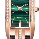 Elegant Women's Watch - Red/Green Dial Leather Strap Rose Gold Case, Quartz Analog Dress Watch, Waterproof Fashion Ladies Wristwatch Gift for Women RW0209S