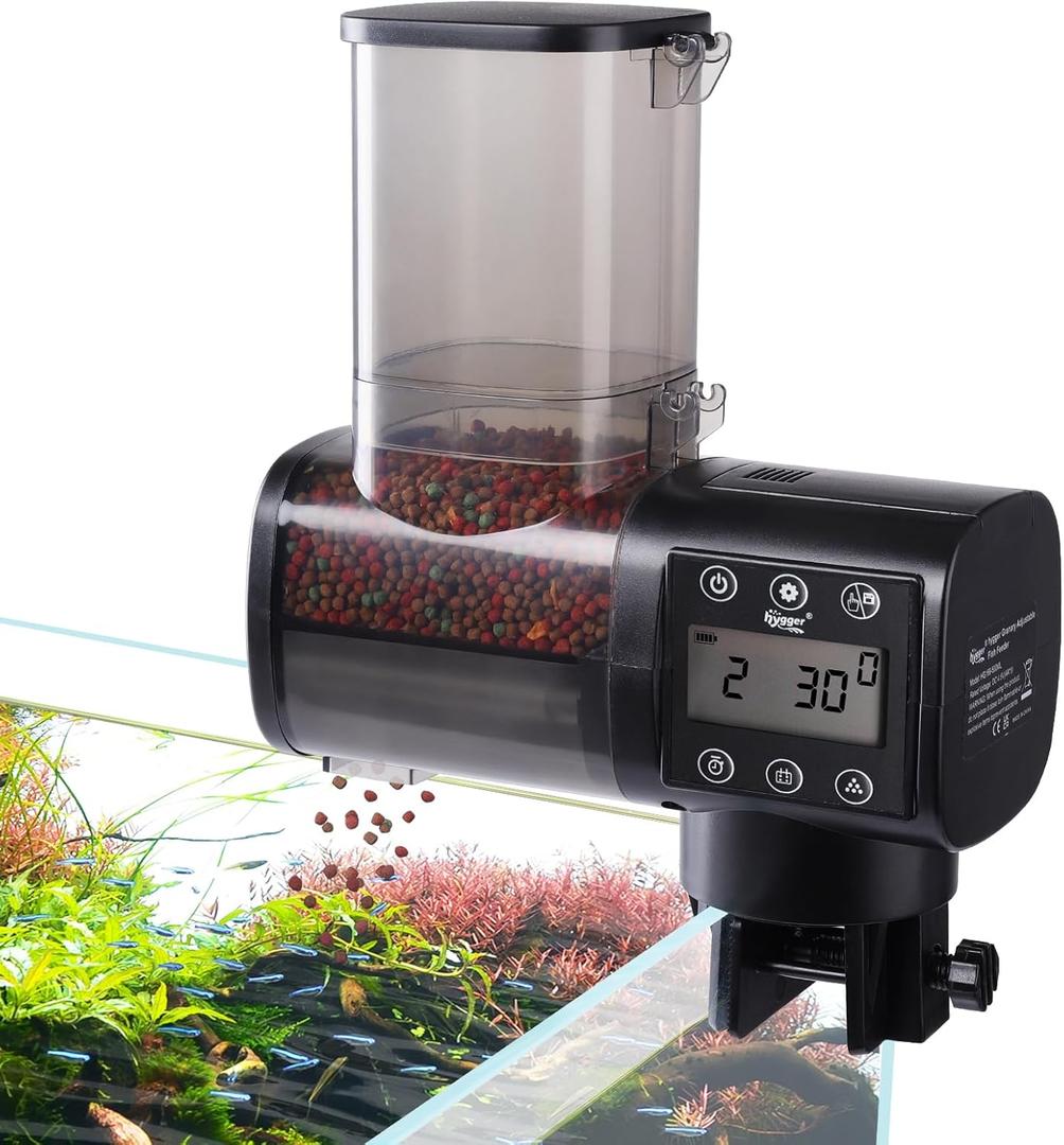 hygger Automatic Fish Feeder for Aquarium: Auto Fish Food Dispenser with Timer,quantitative and FixedPoint Feeding System for Betta Turtle Small Tank  Aquarium Vacation Feeder with 3 AAA Batteries