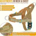 SlowTon No Pull Dog Harness - Heavy Duty Dog Harness and Leash Set for Medium Large Dogs, Reflective Tactical Harness with Soft Padded and Front Clip for Easy Walk and Training (Tan L)