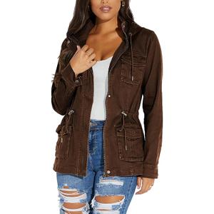 sexycherry Casual Jackets for Women Long Sleeve Lightweight Outwear Bomber Coats with Pockets, L, Brown 