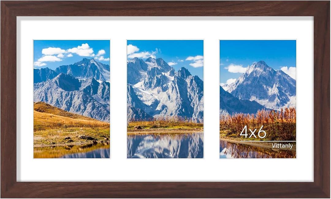 Vittanly 8x14 Picture Frames Collage Wall Decor, Displays 3Pcs 4x6 Pictures with Mat or 1Pcs 8x14 without Mat, Collage Picture Frame for Horizontal or Vertical Display, Brown, 1 Pack