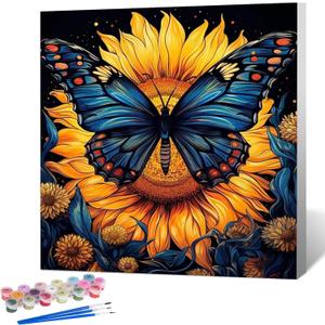 Framed Paint by Numbers Kit for Adults Beginner Butterfly, Adult Paint by Number Kits on Canvas Framed, DIY Acrylic Oil Painting by Numbers with Frame, Sunflower for Home Decor Gift 10 X 10 Inch (OPFUS2504-11)