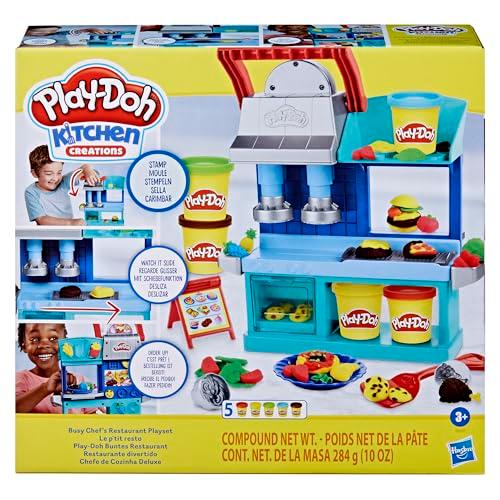 Play-Doh Kitchen Creations Busy Chef's Restaurant Playset, 2-Sided Play Kitchen Set, Preschool Cooking Toys, Kids Arts & Crafts, Ages 3+